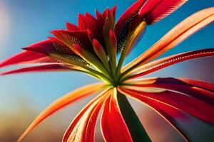 une rouge fleur avec une brillant bleu ciel dans le Contexte. généré par ai photo