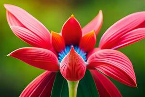 une rouge fleur avec une bleu centre. généré par ai photo