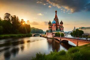 le kremlin et le rivière Moscou dans Moscou, Russie. généré par ai photo
