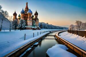 le kremlin dans l'hiver. généré par ai photo