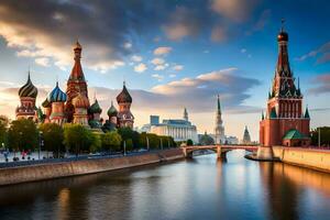 le kremlin et le Moscou rivière. généré par ai photo