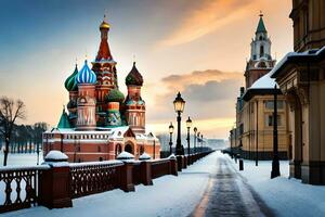 Moscou, Russie, hiver, st basilic cathédrale, Moscou, Russie,. généré par ai photo