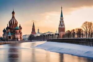 Moscou, Russie, hiver, kremlin, kremlin la tour, kremlin pont,. généré par ai photo