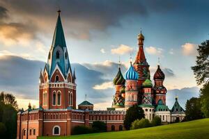 le cathédrale de st basilic dans Moscou, Russie. généré par ai photo