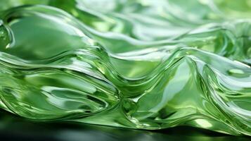 une verre de vibrant vert liquide capture une captivant et abstrait réflexion de une feuille, création une fascinant et serein image, ai génératif photo