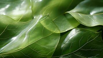 une fermer de une luxuriant, vibrant vert feuille capture le beauté et tranquillité de nature, ai génératif photo