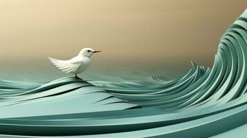 une sauvage oiseau des stands un haut une majestueux vague, ses plumes flottant dans le brise, représentant le liberté de le génial en plein air, ai génératif photo