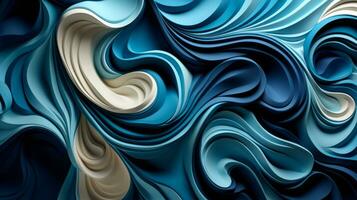 cette captivant abstrait La peinture de bleu et blanc tourbillonnant vagues crée une rêveur et fascinant modèle, évoquant une sens de admiration et merveille, ai génératif photo