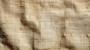 une rustique oasis de neutre tons et tactile texture, cette fermer capture le essence de toile de jute dans tout ses terreux charme, ai génératif photo