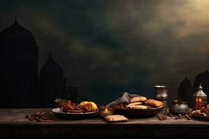 Ramadan iftar table avec copie espace. génératif ai photo