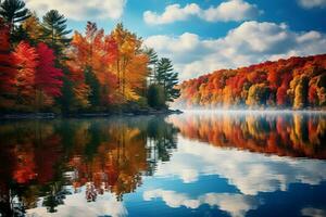 Lac reflétant l'automne feuillage. génératif ai photo