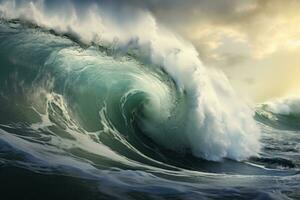 dynamique océan vagues sur sablonneux plage. génératif ai photo