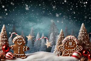 Noël scène avec pains d'épice et décorations. génératif ai photo