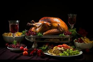 vacances le banquet avec une délicieux Turquie. génératif ai photo