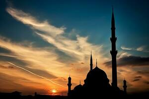 mosquée silhouette contre le ciel. génératif ai photo