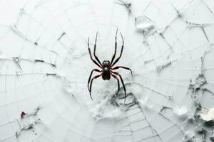 araignée rampant sur une cassé vitre. génératif ai photo