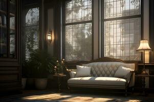 luxe impérial intérieurs pièce avec fenêtre ai génératif photo