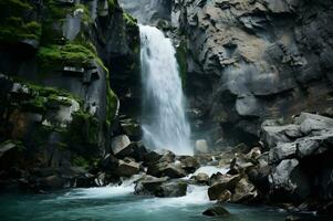 vue de cascade dans plein balançoire ai génératif photo