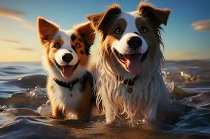 3d rendre de chien explorant le plage ai génératif photo
