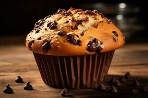 fraîchement cuit Chocolat puce muffin ai génératif photo