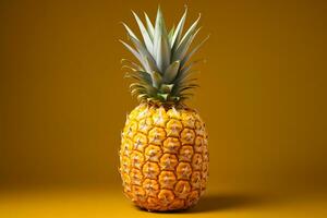 mûr Jaune ananas avec le épineux couronne ai génératif photo