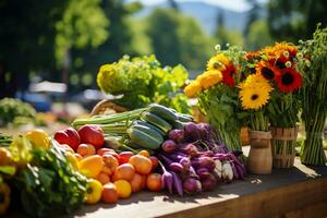 ai génératif vibrant scènes de une traditionnel Les agriculteurs marché photo