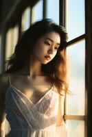 ai génératif magnifique asiatique fille montrant Naturel beauté photo