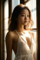 ai génératif magnifique asiatique fille montrant Naturel beauté photo