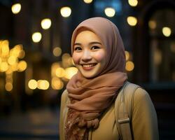 ai génératif magnifique asiatique musulman fille portant hijab photo