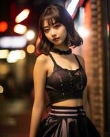 magnifique asiatique fille sur trandy décontractée tenue ai génératif photo