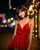 magnifique asiatique fille portant charme soie robe ai génératif photo