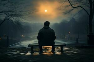 beaucoup Hommes expérience le répandu phénomène de solitude dans société ai généré photo