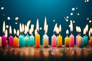 brûlant anniversaire bougies dans divers couleurs et formes pour célébrations ai généré photo