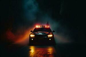 urgence police voiture les courses par le brouillard, poursuivre une véhicule ai généré photo