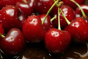 natures bonbons une succulent, mûr rouge cerise, éclatement avec saveur ai généré photo