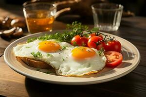 table réglage Caractéristiques une classique frit Oeuf petit déjeuner présentation ai généré photo