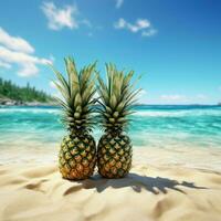 savourer ananas par le tranquille étendue de une magnifique plage ai généré photo