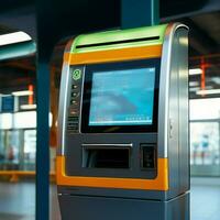 train ou métro station installer moquer en haut de un automatique billet machine ai généré photo