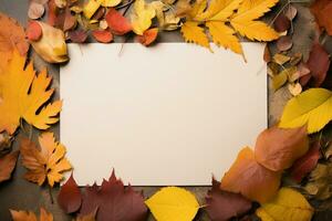 brillant, coloré l'automne feuilles avec une papier feuille pour messages ai généré photo