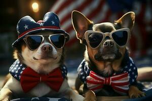 une animé 4e de juillet illustration avec chiens célébrer américain liberté ai généré photo