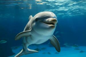lien dans le réservoir aquarium dauphin actions une captivant regard ai généré photo