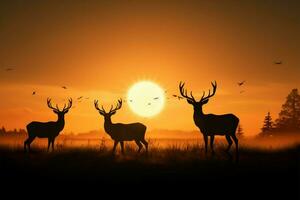 cerf silhouettes la grâce une radiant prairie, célébrer faune dans la nature ai généré photo