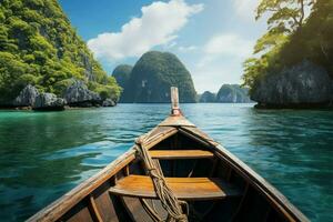 découvrir Krabis séduire sur une longue queue bateau aventure dans paradis ai généré photo