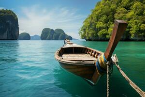 tropical échapper dans krabi privé longue queue bateau, une les voyageurs rêver ai généré photo