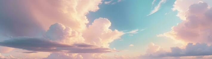 tranquille panoramique ciel, doux pastel des nuages, ai généré photo