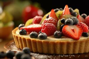 une Tarte avec Frais fruit sur Haut photo