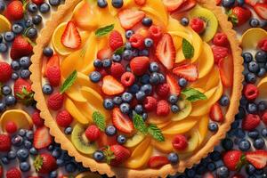 une fruit Tarte avec Frais fruit sur Haut photo