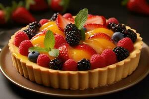 une Tarte avec Frais fruit sur Haut photo