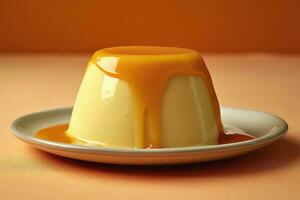 une pudding avec caramel sauce sur Haut photo