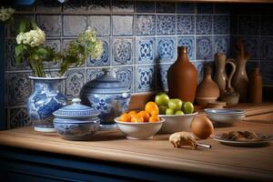 marocain carrelage cuisine crédence ai généré photo
